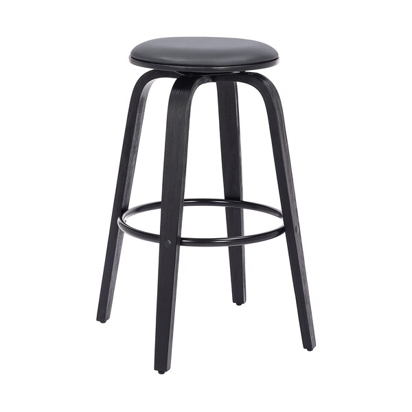 Armen Living Harbor 30" Bar Height Backless Swivel Gray Faux Leather and Black Wood Mid-Century Modern Bar Stool LCHBBAGRBL30 - main